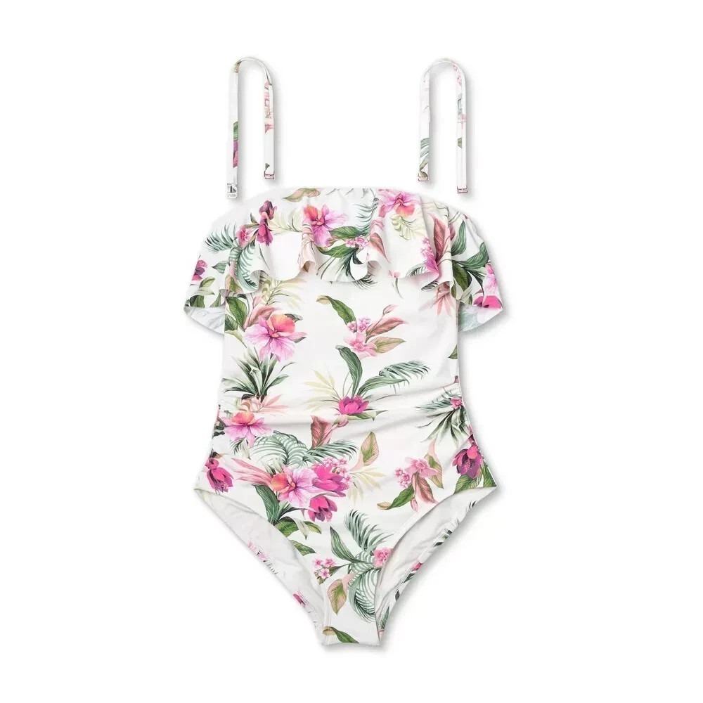 Kona Sol Women's Bandeau Front Ruched Full Coverage One Piece Swimsuit Small 4-6
